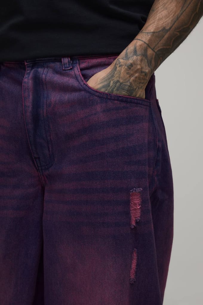 Lange Roze Getinte Baggy Distressed Jeans | Pink | Size 32