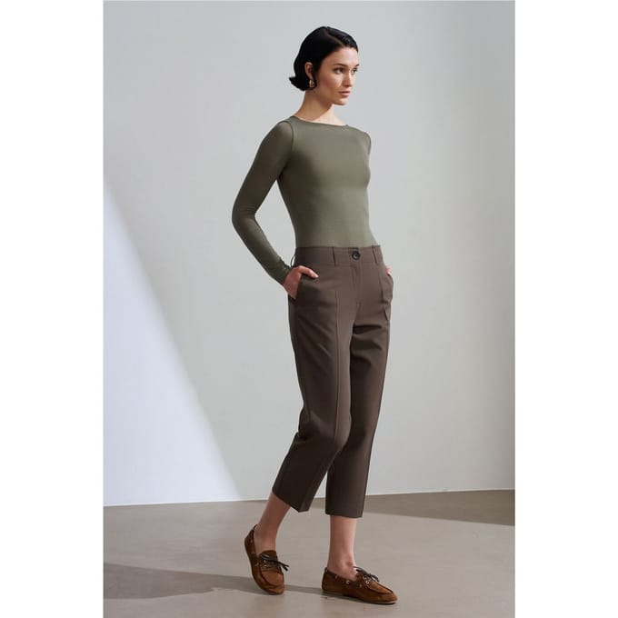 Dames Hoge Taille Capri Broek met Ceintuurlint