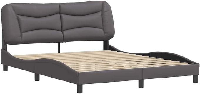 Tweepersoons Bedframe Kunstleer Grijs 160x200 cm met Hoofdeinde
