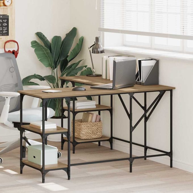 vidaXL Bureau Artisan Eiken 139 x 139 x 75 cm Bewerkt hout