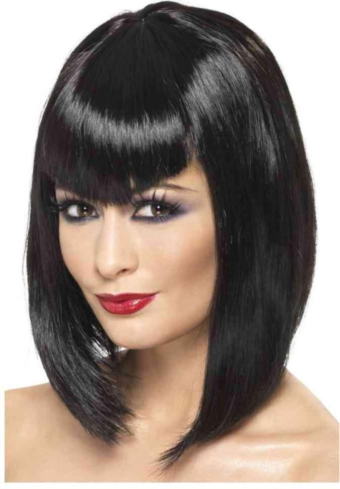 Smiffys Carnaval verkleed damespruik met pony - zwart - half lang haar - Model