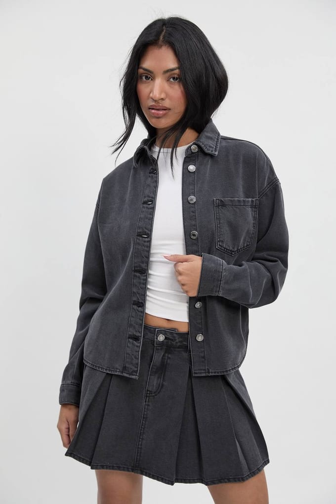 boohoo Dames Denim overhemd | Grey | Maat: 6