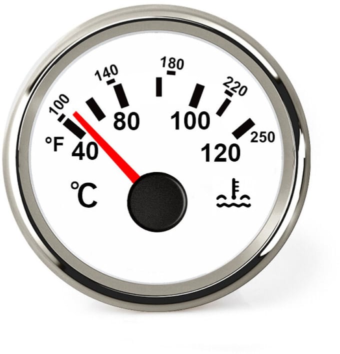 Hollex Koelwatertemp. meter Wit/RVS 9-32V 120°