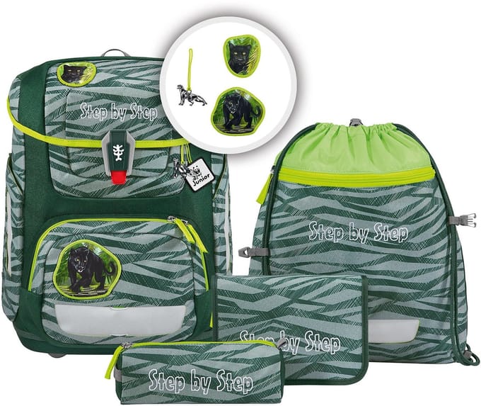 Step by Step Schooltas Circle Schulranzen-Set 5-delig Jungle Cat Chiko Donkergroen