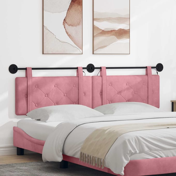 vidaXL - Hangend - hoofdbord - Met - LED-verlichting - Roze - Fluweel
