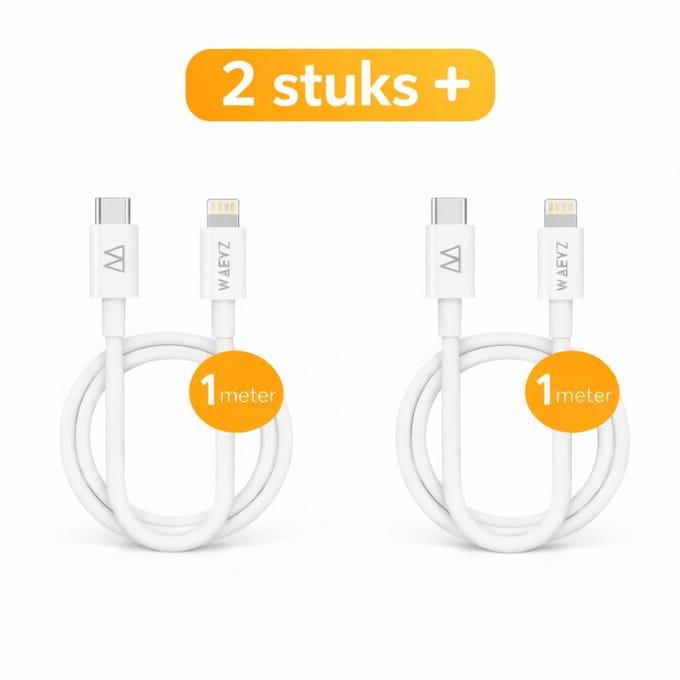 WAEYZ 2 Stuks USB-C kabel naar Compatible Lightning aansluiting 1 Meter – Snellaad Oplaadkabel – Geschikt voor iPhone & iPad met Lightning aansluiting
