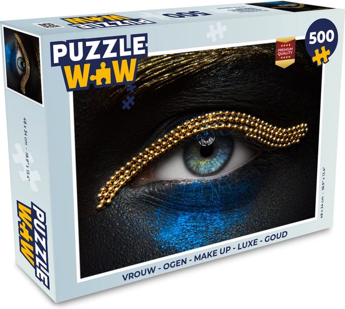 Puzzel Vrouw - Ogen - Make up - Luxe - Goud - Legpuzzel - Puzzel 500 stukjes