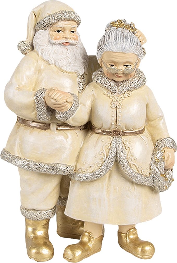 Clayre & Eef Kerstdecoratie Beeld Kerstman 11x8x16 cm Beige Kunststof