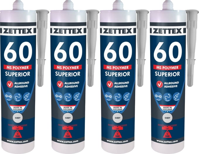 Zettex MS 60 Polymeerkit Superior - Montagekit – Lijmkit – Afdichtkit - Binnen & Buiten - 4x290ml - Grijs