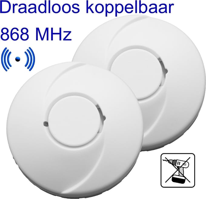 Draadloos Koppelbare Rookmelder, 868 Mhz, Incl. 3v Batterij 10jr
