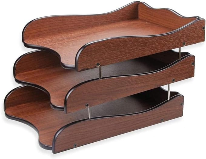 Maphouder Bureau - Documenten Organizer - Papieren Sorteren - Drielaags Ontwerp - 33 x 22 x 23 cm - Houtkleur