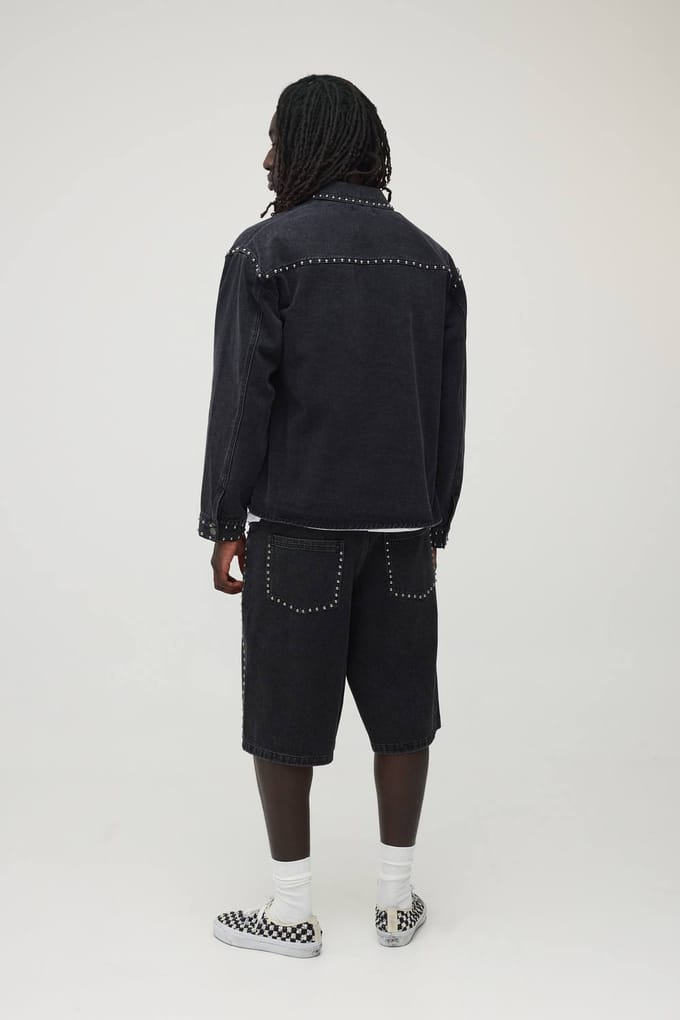 Denim Overshirt Met Studs | Washed Black | Size Small