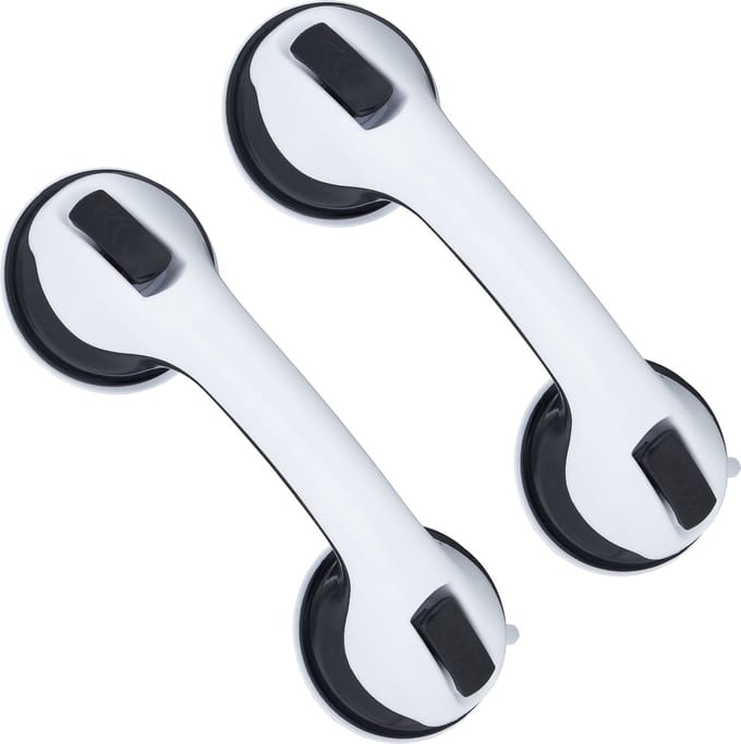 handgreep met zuignap - set van 2 - tot 70 kg - douche - bad - badkamer - zwart/wit