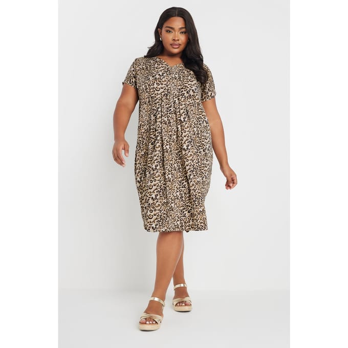 Yours Midi Jurk Met Luipaardprint En Plooidetail In Beige Size 50-52