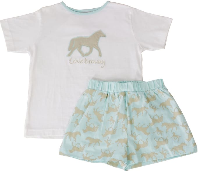AnnaRebella Meisjes Shortama - 100% Katoen - Licht Bluaw - Maat 128