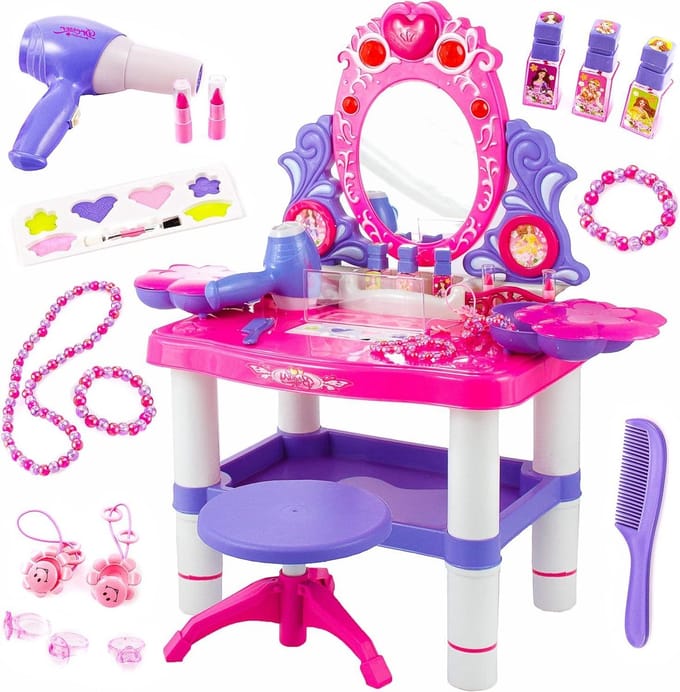 Kinderen Kaptafel Roze Make-uptafel Speelgoed Meisjes - Licht en Geluid - KP2798