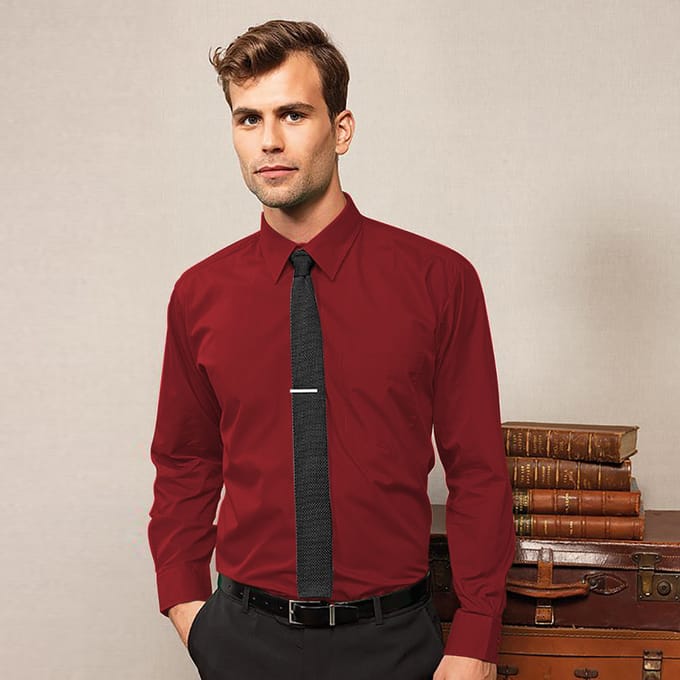 Premier Heren Premier Poplin Formeel Overhemd Met Lange Mouwen (Bourgondië)