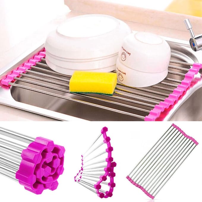 Opvouwbare Afdruiprek Voor Gootsteen - Fuchsia - Antislip