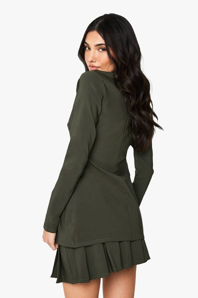 boohoo Dames Bengaline getailleerde blazer met haak- en oogsluiting | Kaki | Maat: 36