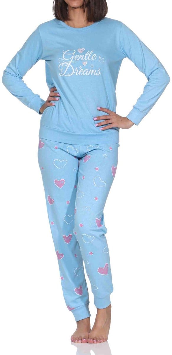 Normann dames pyjama lange mouw in hartjespolkadots look