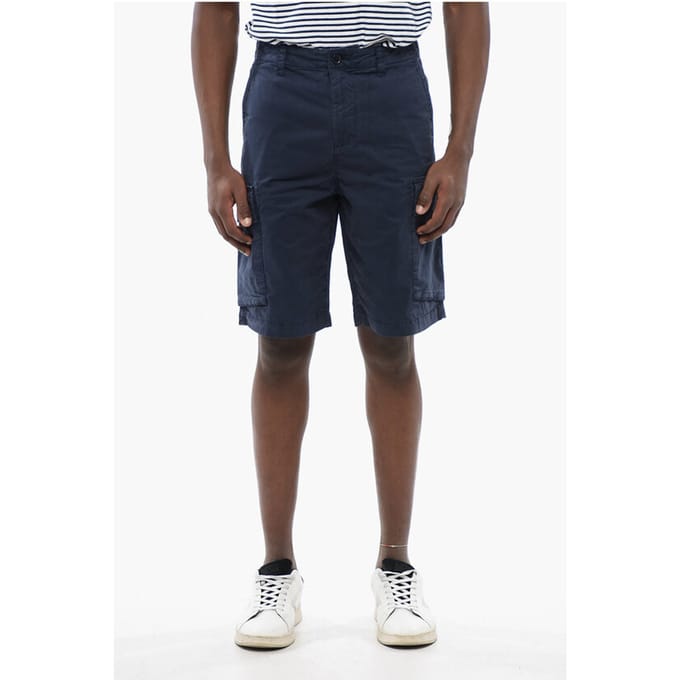 Katoenen cargoshorts met riemlussen in blauw