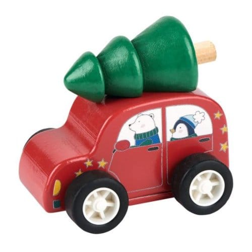 Auto met kerstboom hout pull back 2 assorti