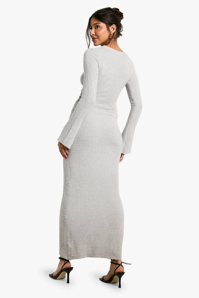 boohoo Dames Neck Detail Boucle Maxi Jurk | Grey | Maat: Medium