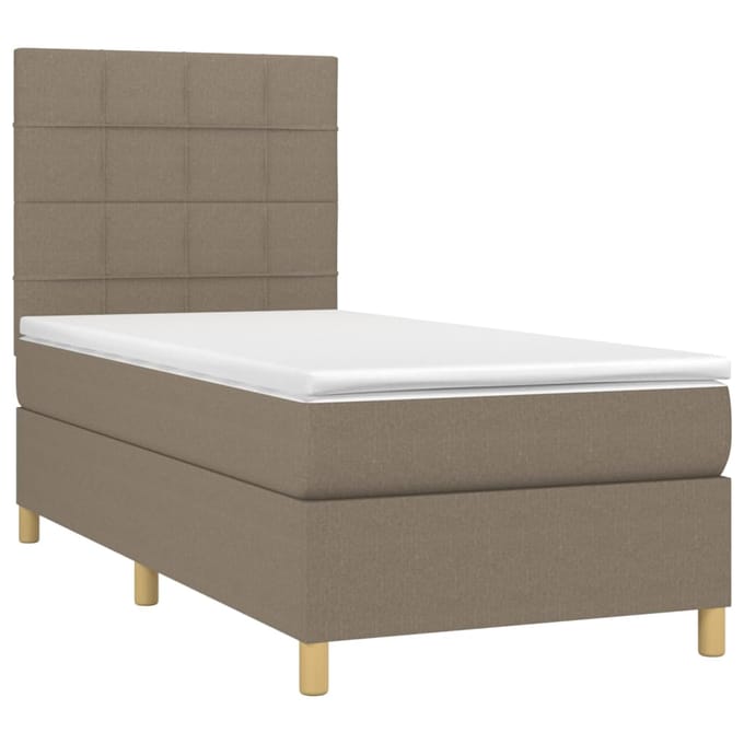 vidaXL - Boxspring - met - matras - en - LED - stof - taupe - 90x190 - cm