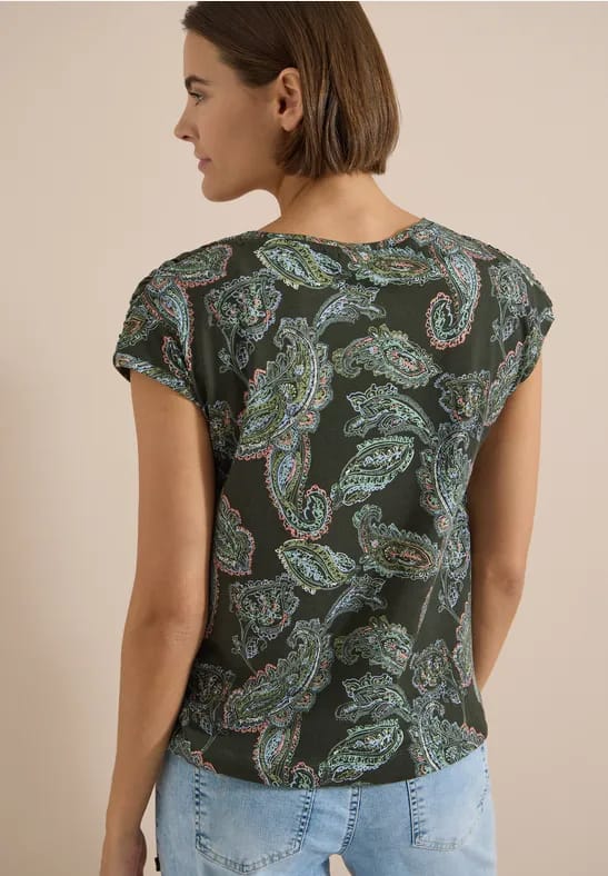 Shirt met korte mouwen, boothals en rimpels