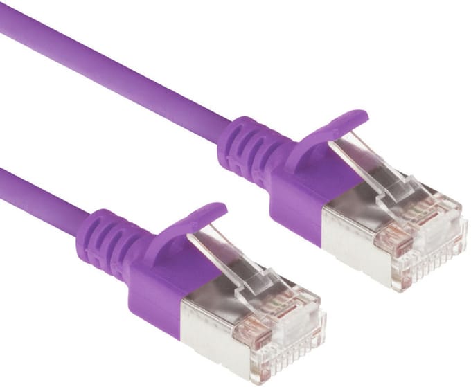 ACT Paarse 10 meter LSZH U/FTP CAT6A datacenter slimline patchkabel snagless met RJ45 connectoren