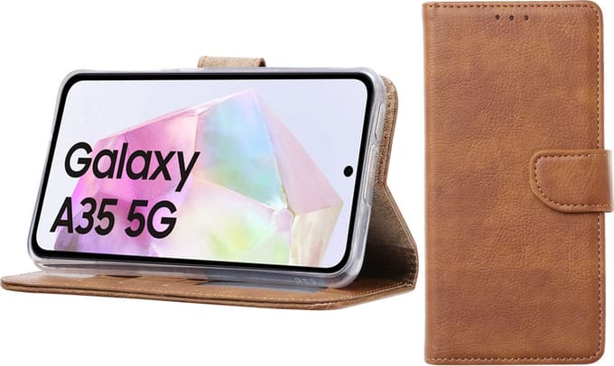 Bixb Hoesje Geschikt voor Samsung Galaxy A35 – portemonnee bookcase met pasjeshouder - Bruin