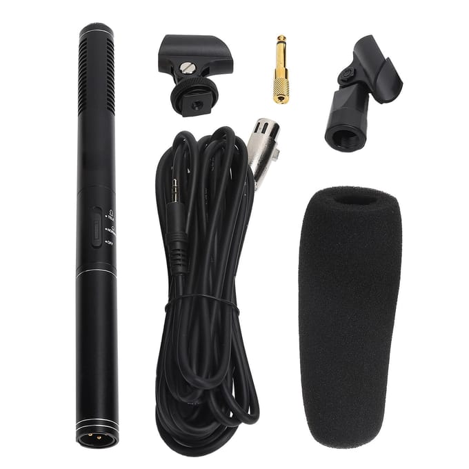 Microphone d'interview noir haute sensibilité, mini microphone portable filaire pour enregistrement et caméra