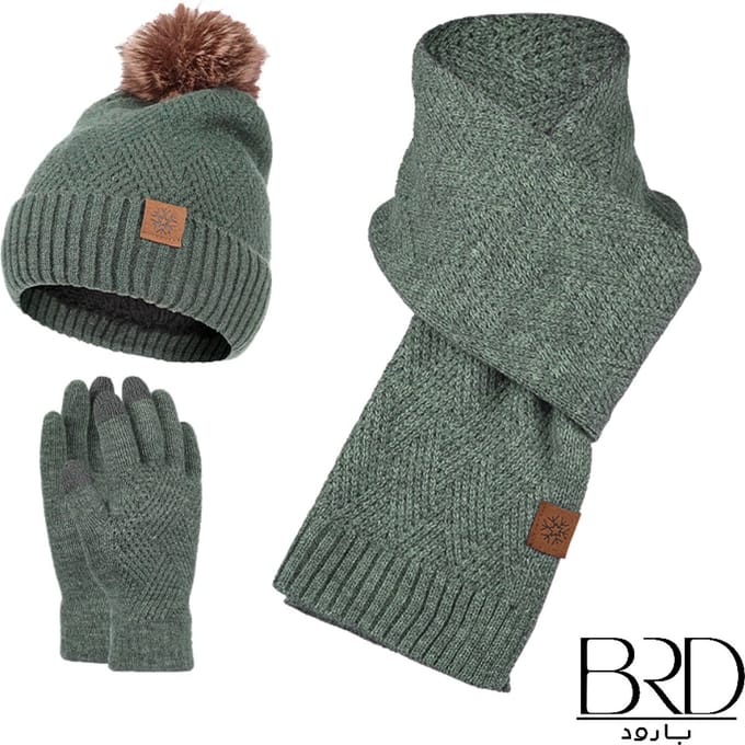BRD® Winterset met Wol Groen - Warme Muts Sjaal Handschoenen - Unisex