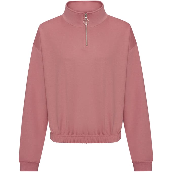 Vegan Women´s Cropped 1/4 Zip Sweater Dusty Rose - L