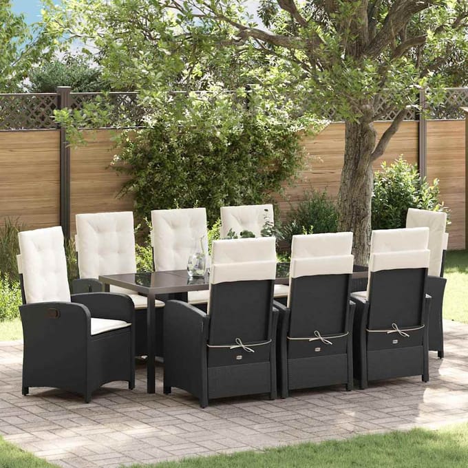 vidaXL - Tuin - Eettafel - Set - 9 - st - Zwart - poly - rattan