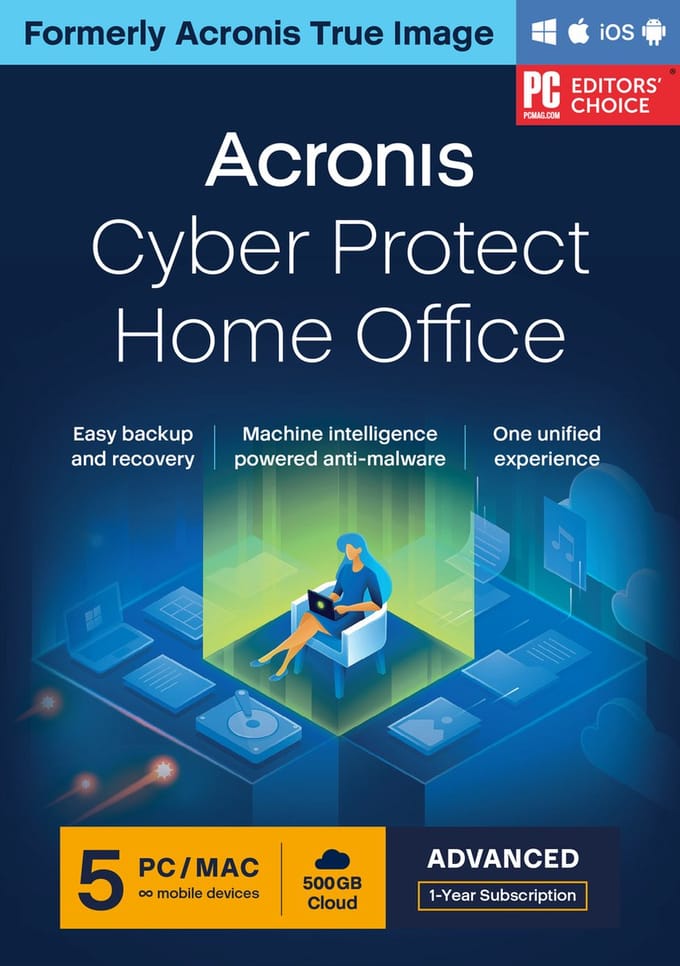 Acronis Cyber Protect Home Office Advanced + 500 GB Acronis Cloud Storage - 5 Gebruikers/ 1 Jaar - Windows/MAC