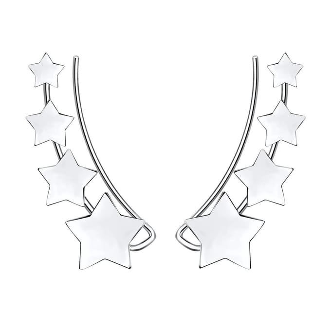 Joy|S - Zilveren ear climbers oorbellen - 4 sterren - gepolijst