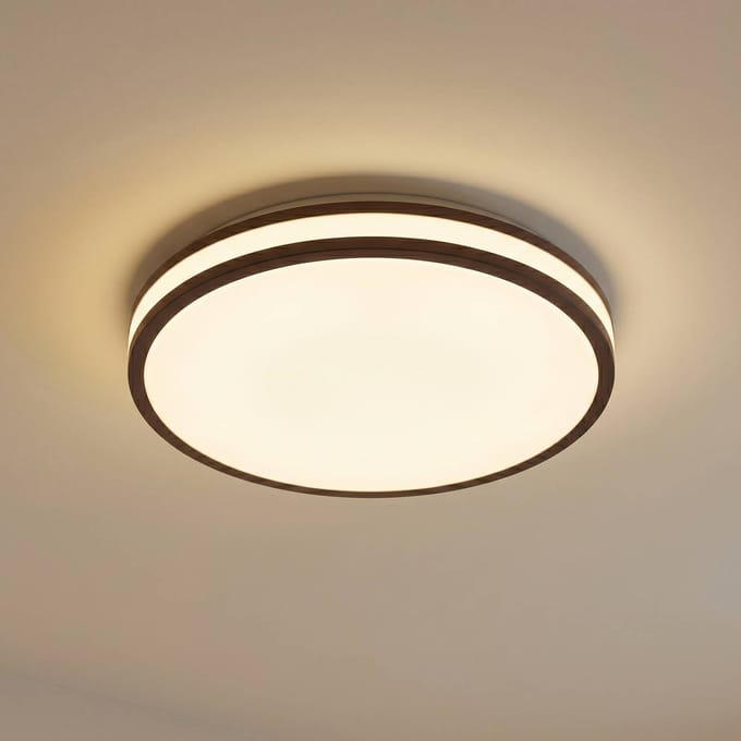 Lindby LED plafondlamp Emiva, Ø 40 cm, donker hout, CCT