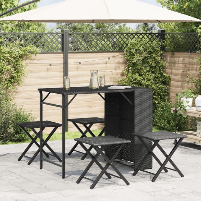 vidaXL - 5-delige - Tuinset - inklapbaar - poly - rattan - zwart