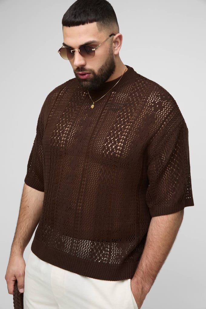 Plus Open Gebreide Oversized T-Shirt | Chocolate | Size 2XL