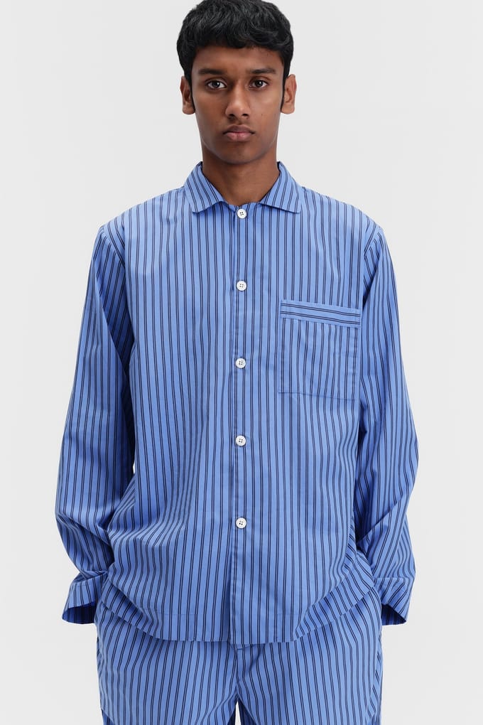 Tekla Unisex Poplin, Pyjamas Shirt Boro Stripes Maat: XXS | Longsleeves Outlet | Unisex | Blauw
