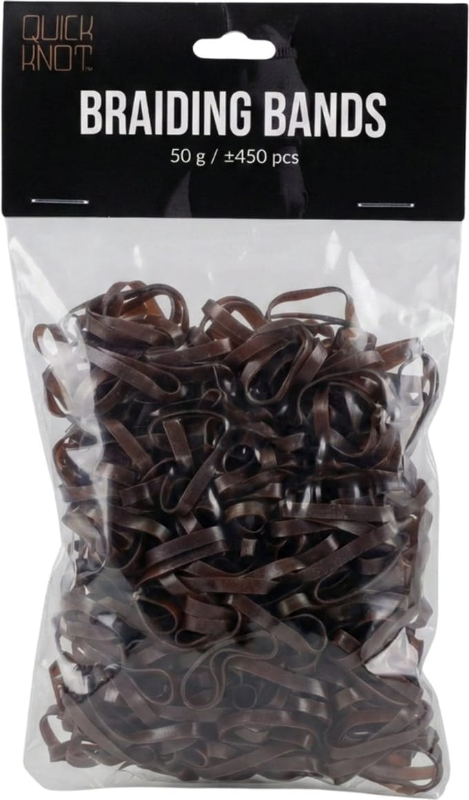 Quick Knot® Brede Vlechtelastiekjes - 450 stuks (50g) - Bruin - Extra Sterk & Plat - Paardenelastiekjes