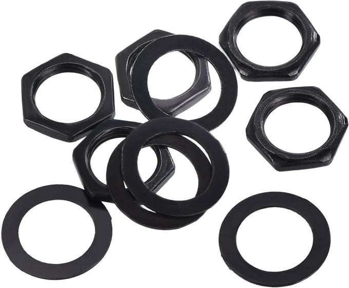 Set van 5 Gitaar Moeren en Ringen M9 voor Input Output Jack Socket in Zwart voor Gitaar en Bas