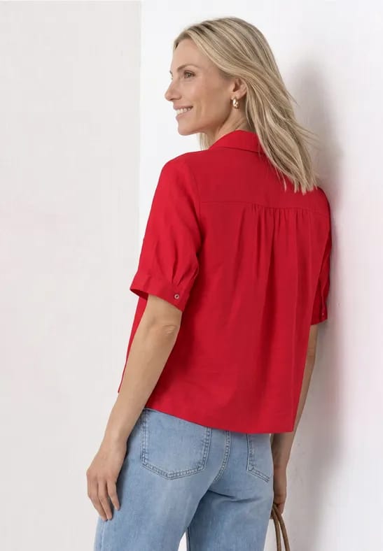 Overhemdblouse met korte mouwen in effen kleur