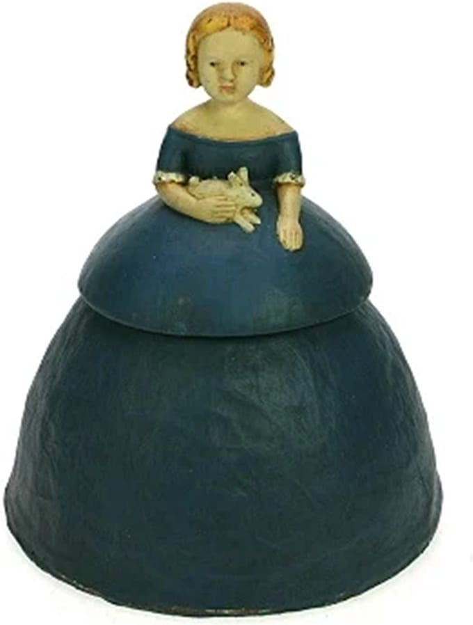 Meisje met konijntje Doos blauw Ø18x20,5cm