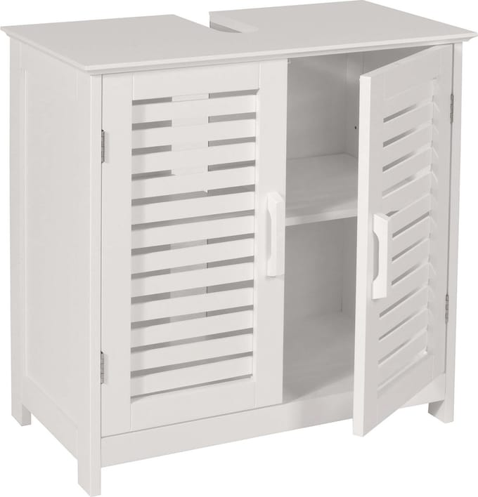 Badmeubel MCW-B41, badmeubel met opbergvak, bamboe MDF 60x60x30cm MVG ~ wit