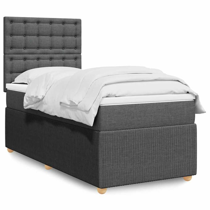 vidaXL - Boxspring - met - matras - stof - donkergrijs - 100x200 - cm