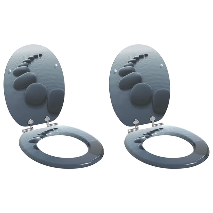 Ensemble de siège de toilette à fermeture douce (2 pcs) Panneau MDF Gris 44 x 38 cm