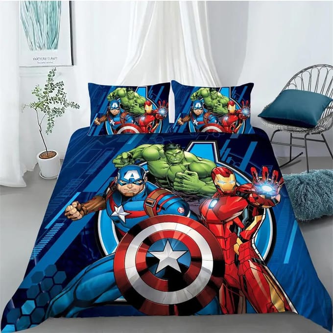 Housse de couette en polycoton avec taie d'oreiller pour garçon, héros d'anime Hulk, 75x50 cm, Ensemble de housse de couette simple, Ensemble de literie réversible 2 pièces pour enfants 140x210cm 2pcs