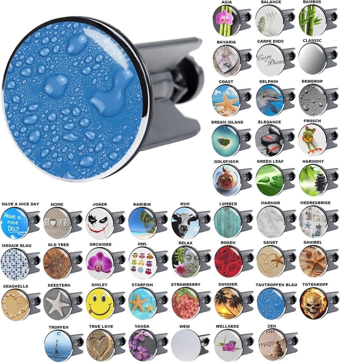 Universele Wastafelstop in Blauwe Dauwdruppel Design